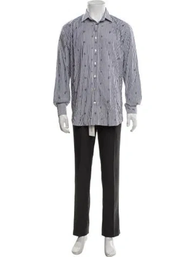 Pre-owned Etro Striped Long Sleeve Dress Shirt In Blue