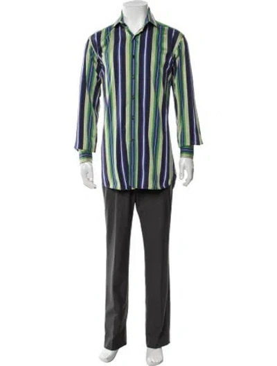 Pre-owned Etro Striped Long Sleeve Dress Shirt In Blue/green