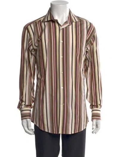 Pre-owned Etro Striped Long Sleeve Dress Shirt In Brown