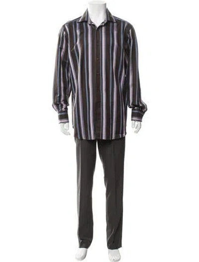 Pre-owned Etro Striped Long Sleeve Dress Shirt In Brown