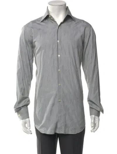 Pre-owned Etro Striped Long Sleeve Dress Shirt In Gray