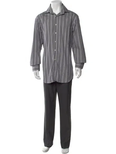 Pre-owned Etro Striped Long Sleeve Dress Shirt In Gray