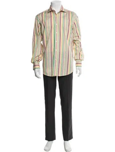 Pre-owned Etro Striped Long Sleeve Dress Shirt In Green