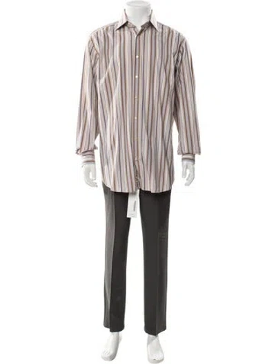 Pre-owned Etro Striped Long Sleeve Dress Shirt In Green