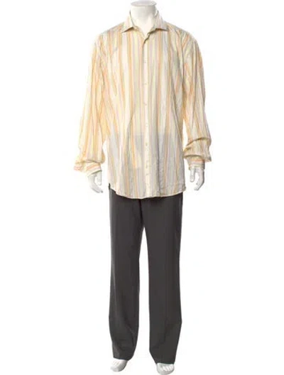 Pre-owned Etro Striped Long Sleeve Dress Shirt In Green