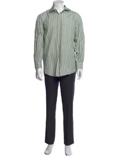 Pre-owned Etro Striped Long Sleeve Dress Shirt In Green