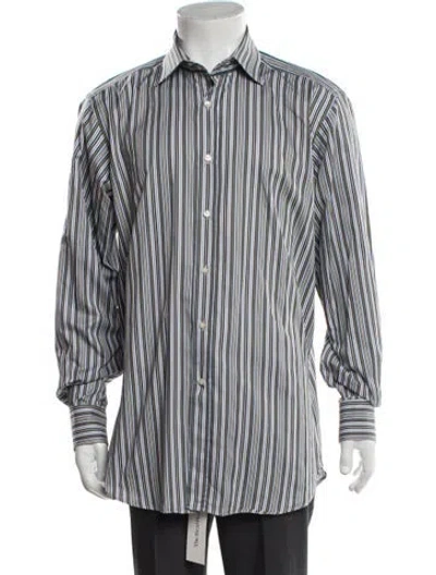 Pre-owned Etro Striped Long Sleeve Dress Shirt In Green