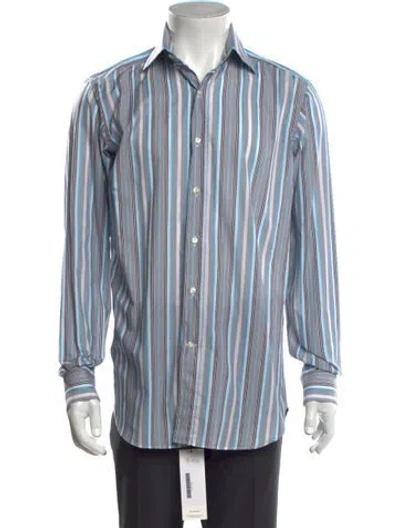 Pre-owned Etro Striped Long Sleeve Dress Shirt In Green