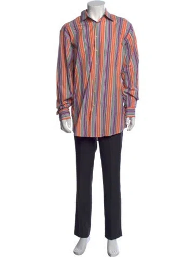 Pre-owned Etro Striped Long Sleeve Dress Shirt In Multicolor