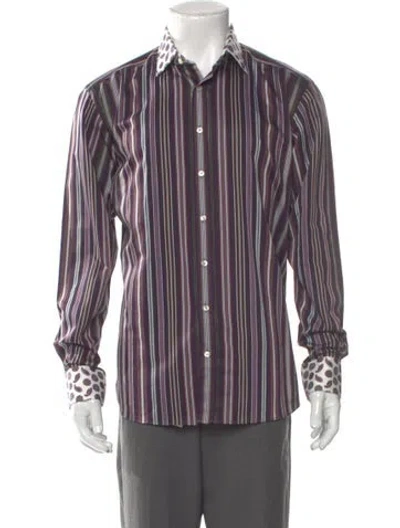 Pre-owned Etro Striped Long Sleeve Dress Shirt In Purple