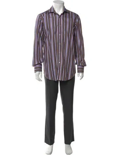 Pre-owned Etro Striped Long Sleeve Dress Shirt In Purple