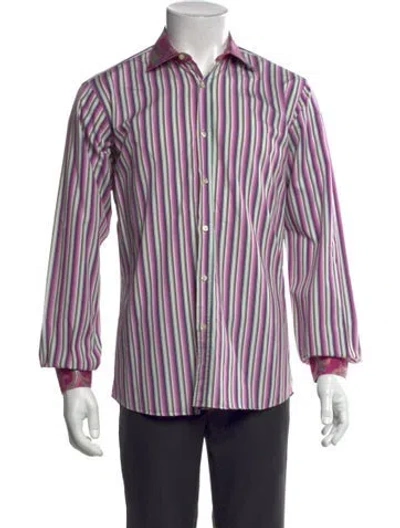 Pre-owned Etro Striped Long Sleeve Dress Shirt In Purple
