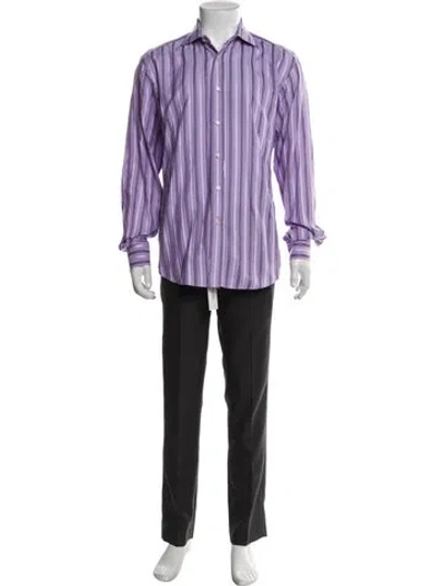 Pre-owned Etro Striped Long Sleeve Dress Shirt In Purple