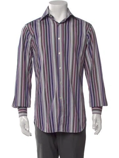 Pre-owned Etro Striped Long Sleeve Dress Shirt In Purple