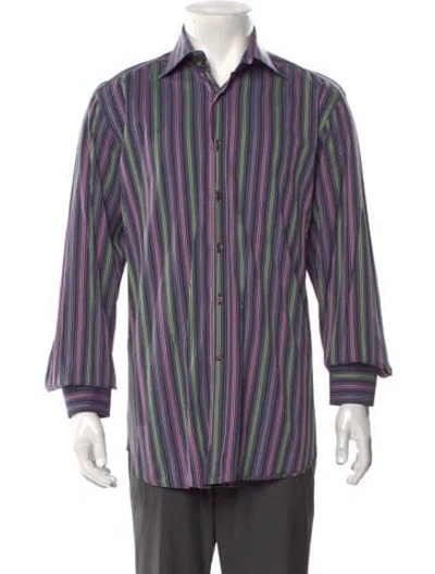 Pre-owned Etro Striped Long Sleeve Dress Shirt In Purple