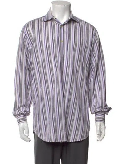 Pre-owned Etro Striped Long Sleeve Dress Shirt In Purple