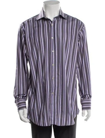 Pre-owned Etro Striped Long Sleeve Dress Shirt In Purple