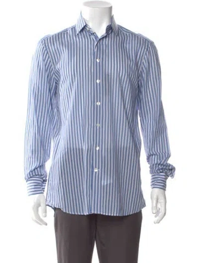 Pre-owned Etro Striped Long Sleeve Dress Shirt W/ Tags In Blue