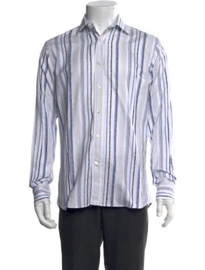 Pre-owned Etro Striped Long Sleeve Dress Shirt In White