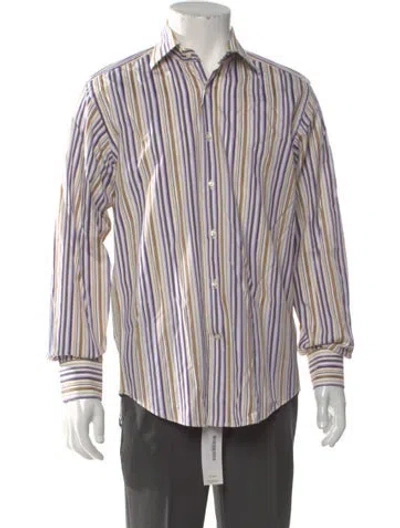 Pre-owned Etro Striped Long Sleeve Dress Shirt In White