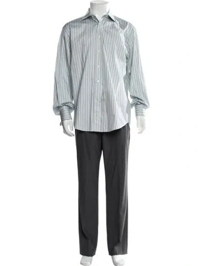 Pre-owned Etro Striped Long Sleeve Dress Shirt In White