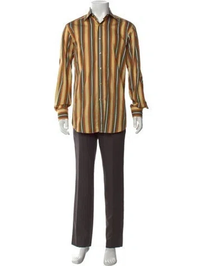 Pre-owned Etro Striped Long Sleeve Dress Shirt In Yellow