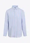 Etro Striped Long-sleeved Shirt In Blue