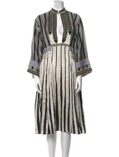 Pre-owned Etro Striped Midi Length Dress In Black