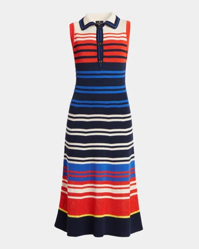 Etro Striped Mixed-knit Sleeveless Midi Polo Dress In Multi