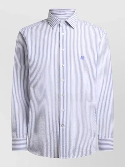 Etro Striped Nylon Silk Shirt Button Down Collar In White