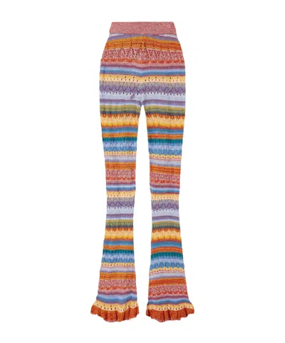 Etro Flared Knit Cotton Trousers With Stripes And Openwork In Multi