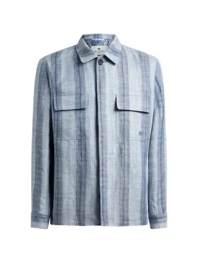 Etro Striped Overshirt In Neutral