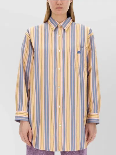 Etro Striped Oversize Shirt Chest Pocket In Multicolour