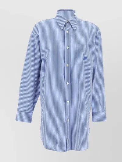 Etro Striped Pattern Chest Pocket 3/4 Sleeves In Blue