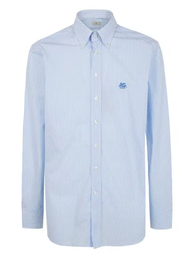 Etro Stripe Shirt Button Down Collar Long Sleeves In Blue