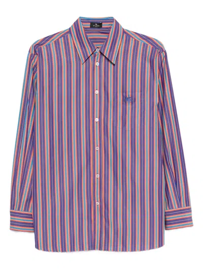 Etro Striped-pattern Logo-embroidered Shirt In Multi