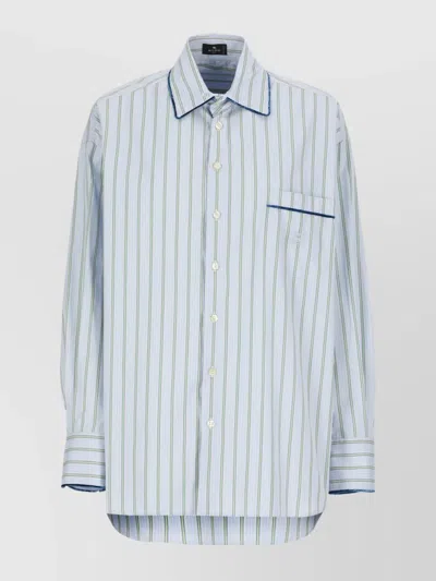 Etro Striped Pattern Shirt Asymmetric Hem In Blue