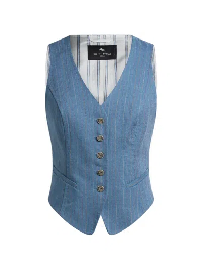 Etro Striped Pegaso Buttons Waistcoat In Blue