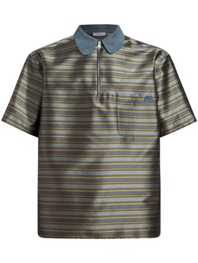 Etro Striped Polo Shirt In Green
