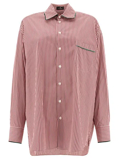 Etro Striped Poplin Shirt In Bordeaux