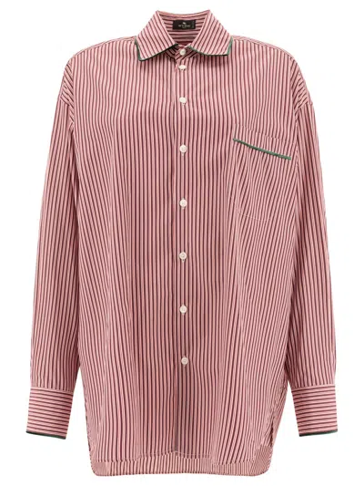 Etro Striped Poplin Shirt Shirts In Bordeaux