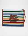 Etro Viscose Pouch With Stripes And Top Handle In Grey