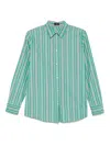 Etro Back Slit Striped Cotton Shirt In 绿色