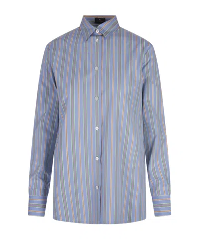 Etro Back Slit Striped Shirt In Blue