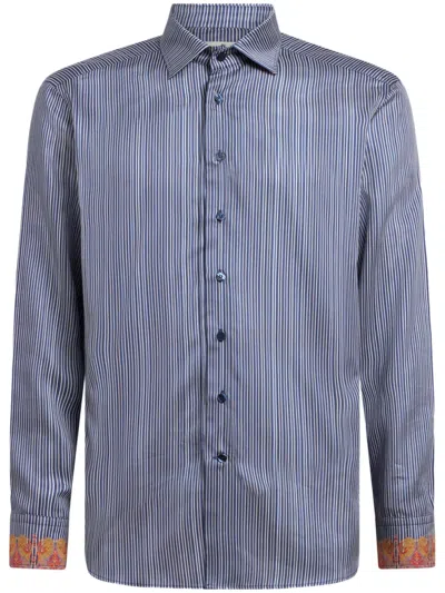 Etro , Striped Shirt, Man, Navy Blue, Size 46