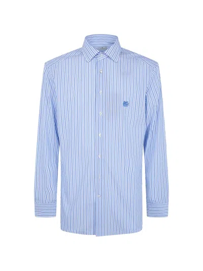 Etro Stripe Shirt Button Down Collar Long Sleeves In Blue