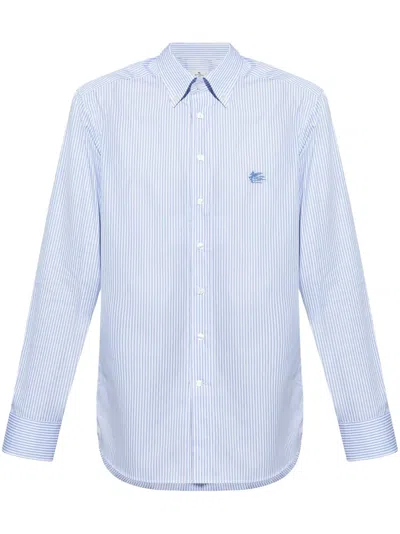 Etro Stripe Shirt Button Down Collar Long Sleeves In Blue