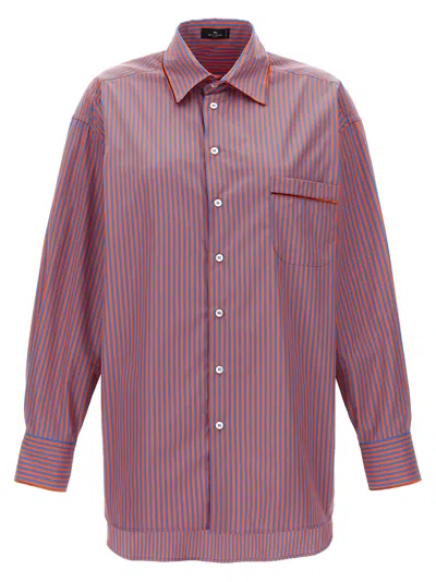 Etro Striped Cotton Poplin Shirt In Blue