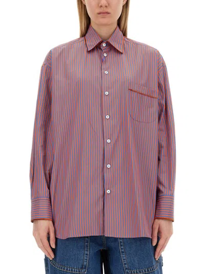 Etro Striped Cotton Poplin Shirt In Blue