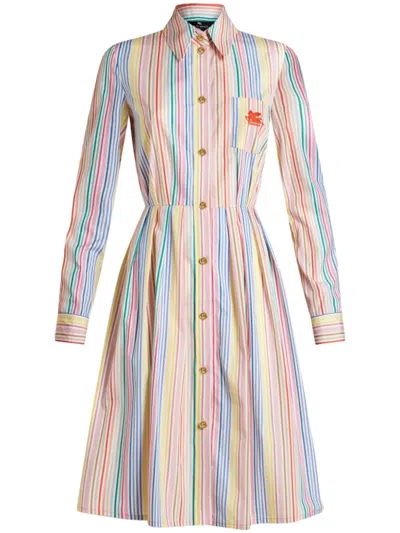 Etro Striped Cotton Shirt Dress In 白色